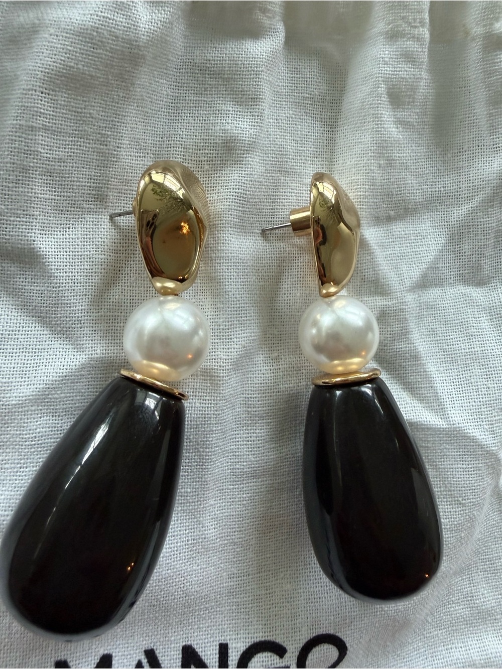 Mango Gold, Black & Pearl Drop Earrings - Picture 3 of 3